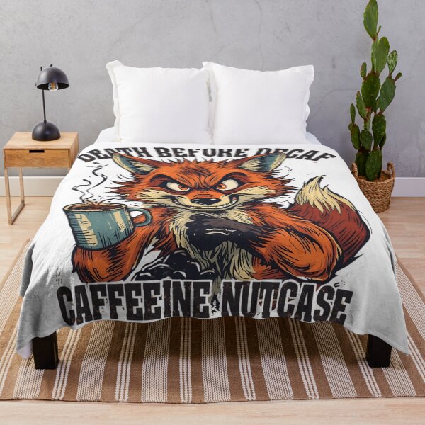 Item preview, Death Before Decaf – Crazy Caffeine Fox Coffee Addict Design designed and sold by ShirtHatch.
