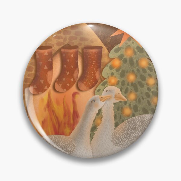 Item preview, Cute cozy Christmas illustration of geese near a burning fireplace. Geese in Love designed and sold by Grin Katalina Floral Patterns & Cozy Art.