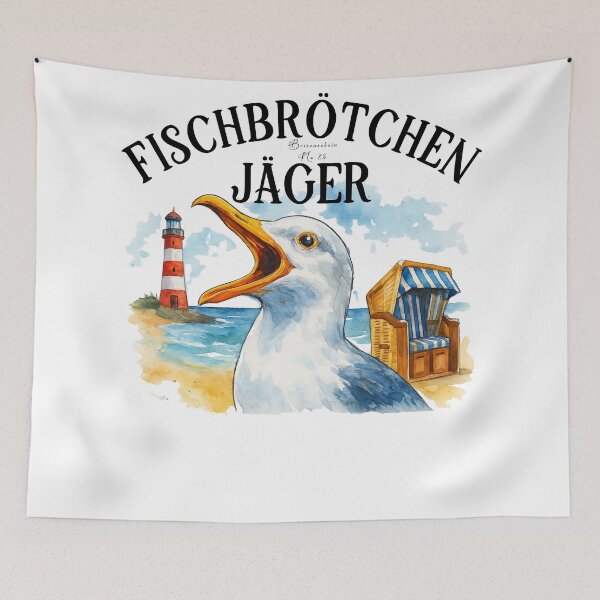 Artikelvorschau, Fischbrötchen Jäger -Möwe am Leuchtturm Strandbild entworfen und verkauft von Jawoahl.