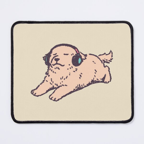 Item preview, Music Headphones Golden Retreiver, whimsical pastel halftone portrait designed and sold by Magnificent Lizard.