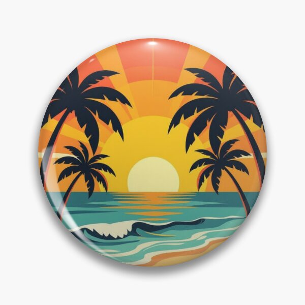Item preview, Retro Sunbeam Surf Sticker – Minimalist Palm Tree Sunset Design in Warm Tropical Colors designed and sold by WhimsyByPaul.redbubble.com.