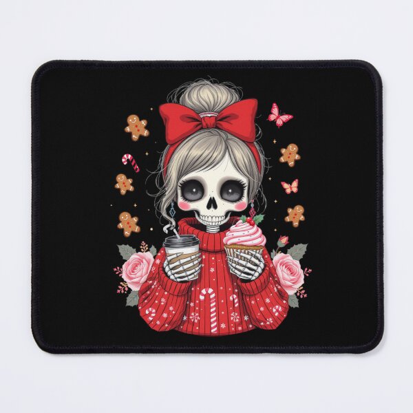 Item preview, Coffee & Cupcake Skeleton Girl | Cozy Gothic Christmas Design designed and sold by ColorSplash123.