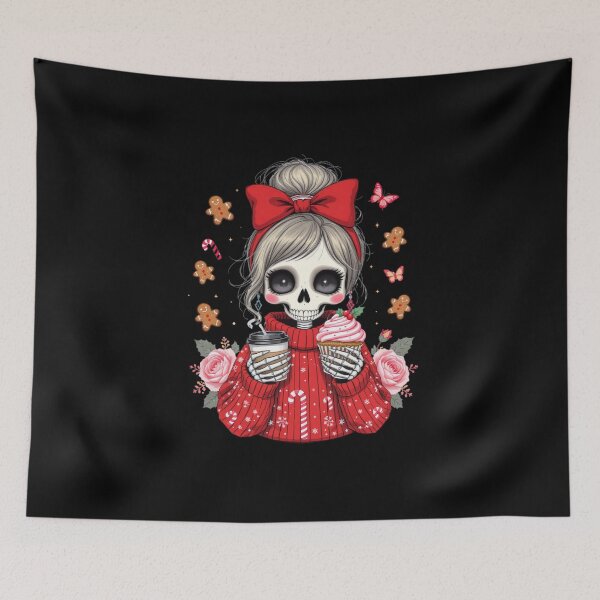 Item preview, Coffee & Cupcake Skeleton Girl | Cozy Gothic Christmas Design designed and sold by ColorSplash123.