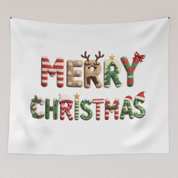 Item preview, Merry Christmas Faux Yarn Knitted Letters – Realistic Chunky Knit Holiday Text Design designed and sold by SaicoGN.