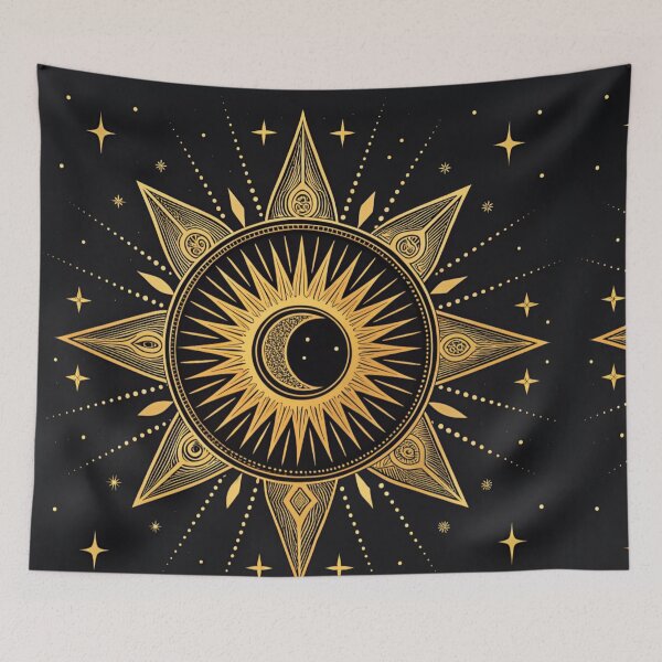 Item preview, Radiant golden sun partially covered by black moon . designed and sold by Lucky 777.