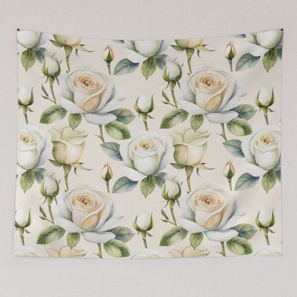 Item preview, White Rose Flower Watercolor Painting | Beige Background designed and sold by UnhingedBird.