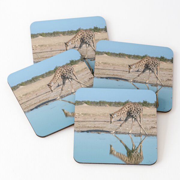 Item preview,  Mirror at the Waterhole — Giraffe Drinking, Etosha, Namibia designed and sold by DavideAntoniani.