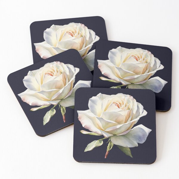 Item preview, White Rose Flower Watercolor Painting | Blue Background designed and sold by UnhingedBird.
