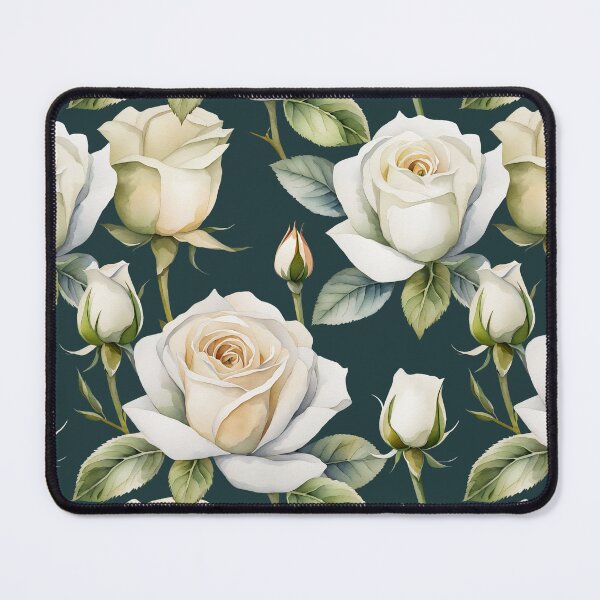 Item preview, White Rose Flower Watercolor Painting | Blue Background designed and sold by UnhingedBird.