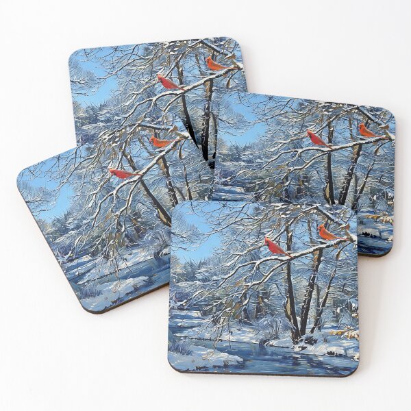 Aperçu de l'œuvre Deux cardinaux au-dessus du ruisseau créée et vendue par tomorrowsart.