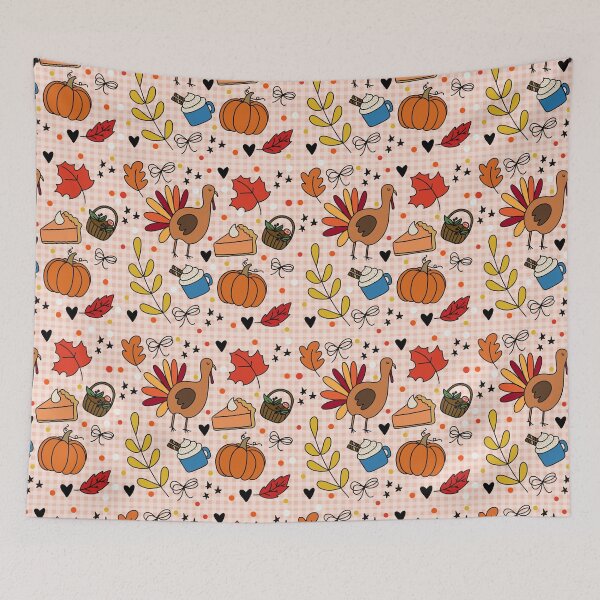 Item preview, Thanksgiving Pattern | Cute Fall Turkey and Pumpkin Pie Design designed and sold by annebmeadows.