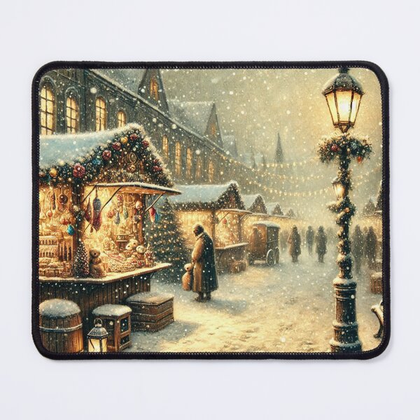 Item preview, Christmas market watercolor snowy scenery old times designed and sold by Meandmyshop.