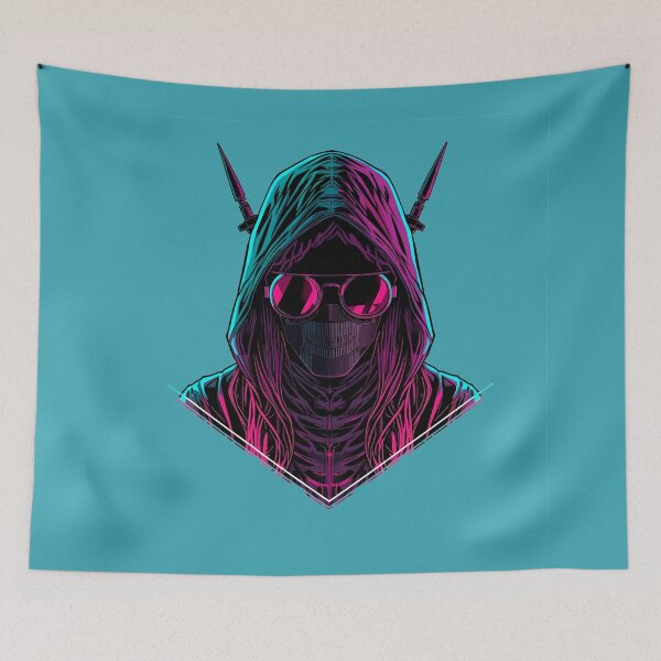 Item preview, Cyberpunk Assassin Hooded Figure | Neon Synthwave Art designed and sold by ArtCustomDesign.