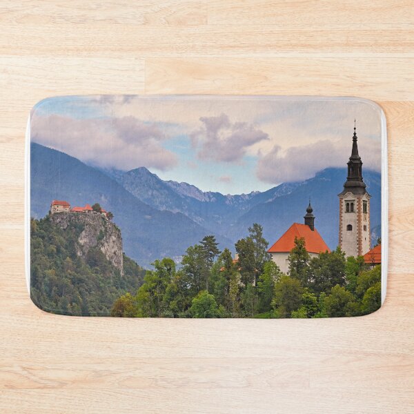 Item preview, Lake Bled with Bled Castle and Pilgrimage Church of the Assumption of Maria tower,landscape,Slovenia designed and sold by goceris.