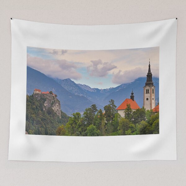 Item preview, Lake Bled with Bled Castle and Pilgrimage Church of the Assumption of Maria tower,landscape,Slovenia designed and sold by goceris.