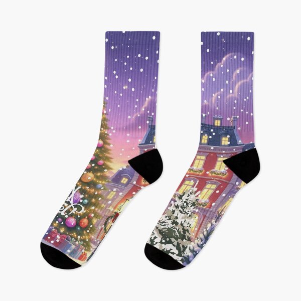 Item preview, Christmas City Scene – Cozy Winter Town Illustration with Christmas Trees and Lights designed and sold by Sugar Wisdom .