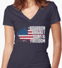 Bourbon, Brisket, Guns, and Freedom Women's Fitted V-Neck T-Shirt
