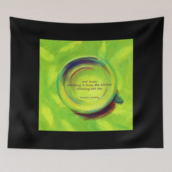 Item preview, Drinking hot tea haiku acrylic painting designed and sold by KarenKaspar.