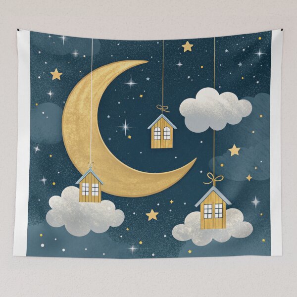 Item preview, Golden crescent moon with tiny houses designed and sold by Lucky 777.