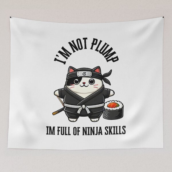 Item preview, Ninja Cat Master with Sushi Roll: Adorable Cartoon Design. designed and sold by The-T-In-Retro.