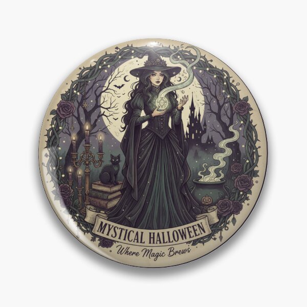 Item preview, Mystical Halloween Witch & Black Cat - Elegant Gothic Spooky Season Art designed and sold by Wear Sculpt.