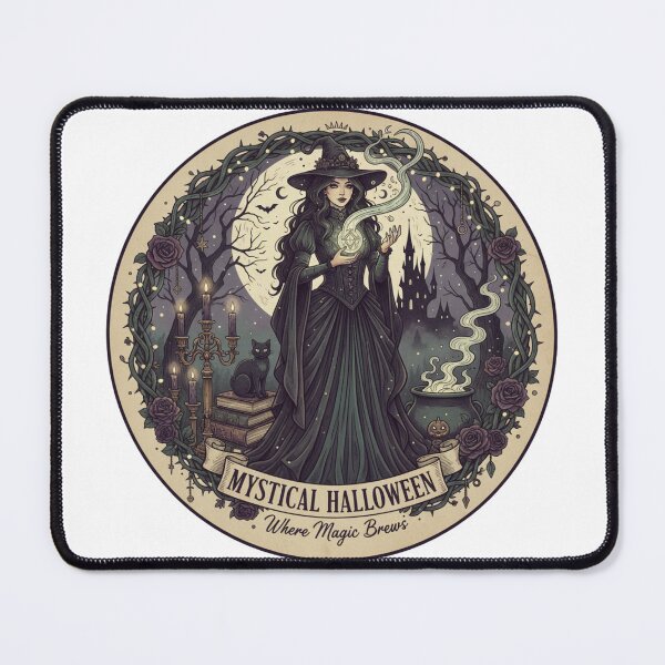 Item preview, Mystical Halloween Witch & Black Cat - Elegant Gothic Spooky Season Art designed and sold by Wear Sculpt.