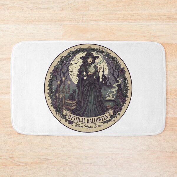 Item preview, Mystical Halloween Witch & Black Cat - Elegant Gothic Spooky Season Art designed and sold by Wear Sculpt.