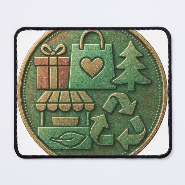 Item preview, Green and gold coin with retail and eco icons in dotted rim design designed and sold by Creative88Art.