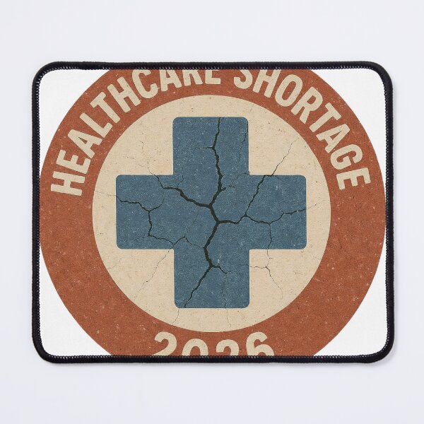 Item preview, Circular emblem with cracked blue medical cross and 2026 warning designed and sold by Creative88Art.