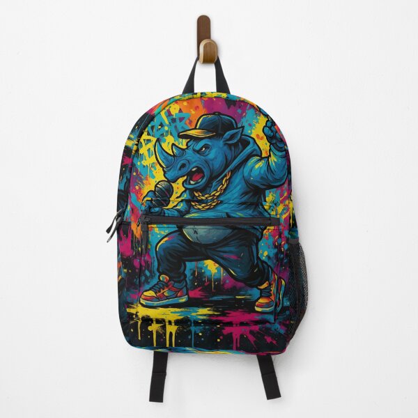 Item preview, Rhino Rapper – Neon Graffiti Mic Drop designed and sold by Pixel-Up.