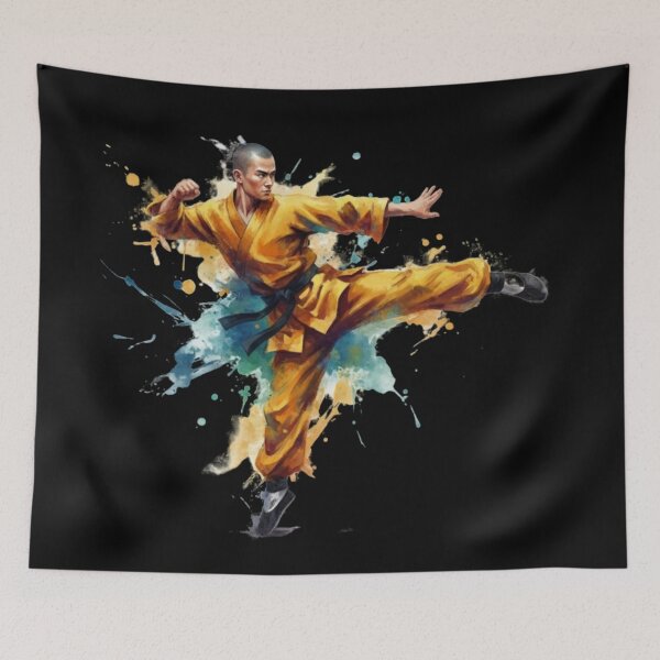Item preview, Shaolin Monk Kick – Watercolor Martial Arts Art designed and sold by Zen Mosaic.