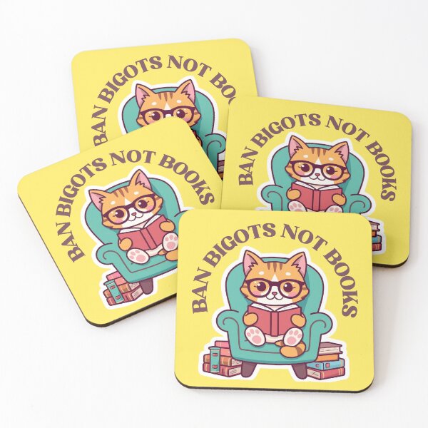 Item preview, Ban Bigots Not Books Cute Reading Cat Wearing Glasses designed and sold by hiacynto.