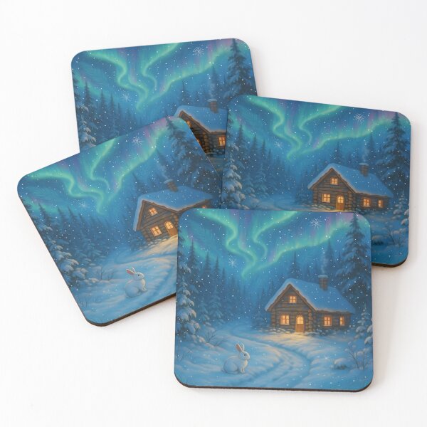 Item preview, Aurora Night Snowy Winter Cabin designed and sold by BreezyDawnDesigns.
