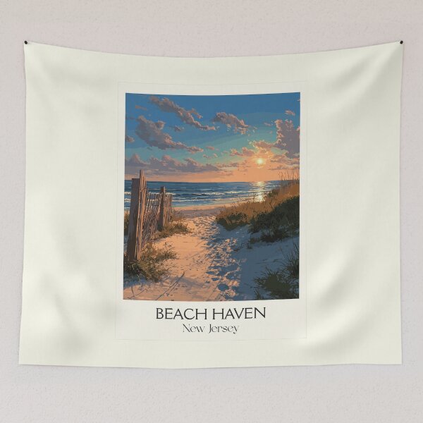 Item preview, Beach Haven New Jersey Sunset | Dune Path Art Print designed and sold by TuncGK.