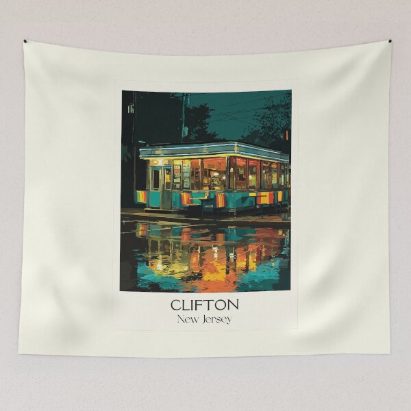 Item preview, Clifton New Jersey Diner | Retro Neon Night Art Print designed and sold by TuncGK.