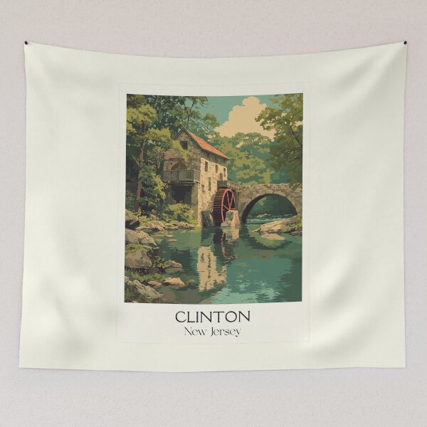 Item preview, Clinton New Jersey Red Mill | Historic Riverside Art Print designed and sold by TuncGK.