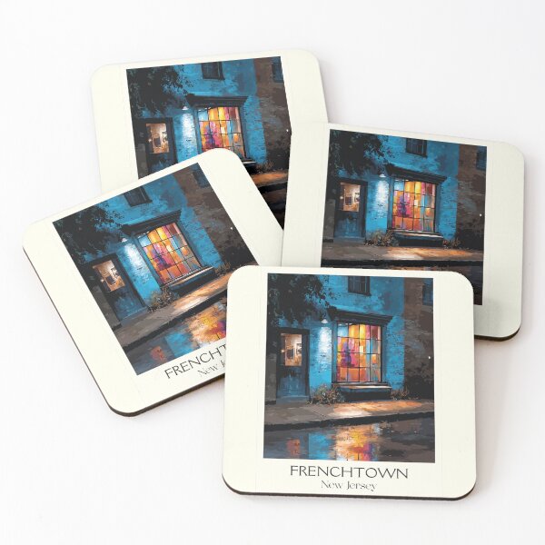 Item preview, Frenchtown New Jersey Night | Cozy Storefront Art Print designed and sold by TuncGK.