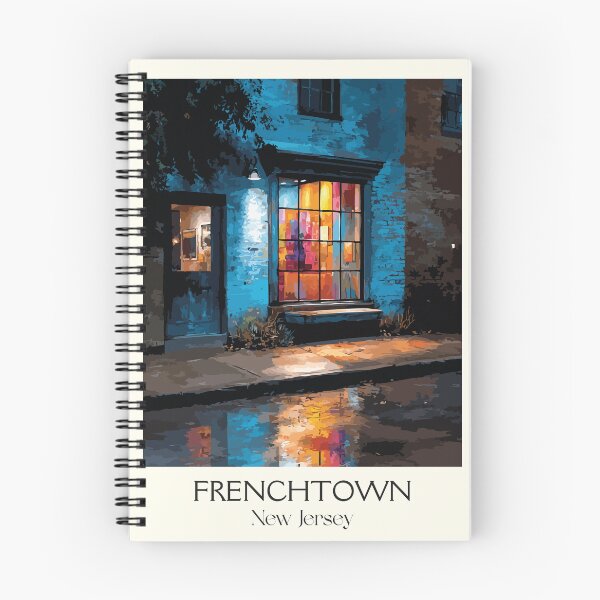 Item preview, Frenchtown New Jersey Night | Cozy Storefront Art Print designed and sold by TuncGK.