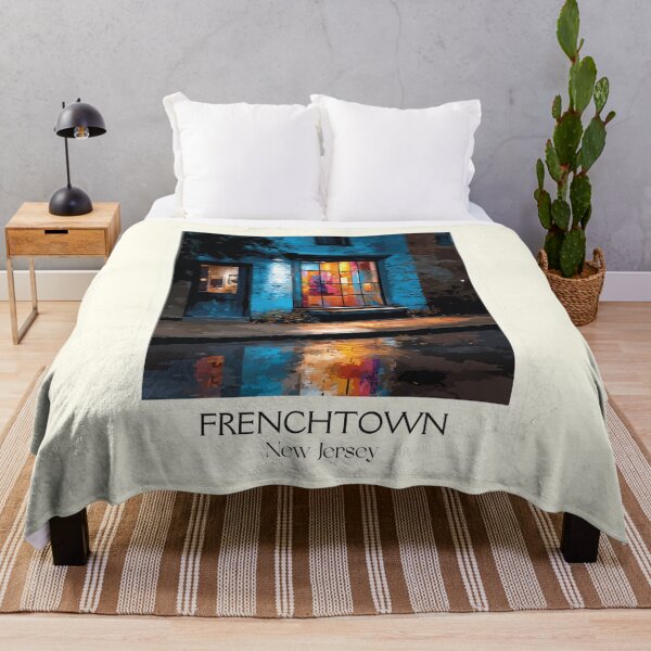 Item preview, Frenchtown New Jersey Night | Cozy Storefront Art Print designed and sold by TuncGK.