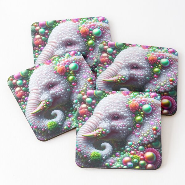 Item preview, Pearly Bubble Elephant – Elegant Side Profile in Green and Pink Floral Tones designed and sold by EmeraldeaArt.