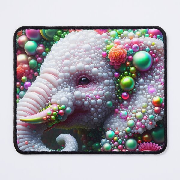 Item preview, Pearly Bubble Elephant – Elegant Side Profile in Green and Pink Floral Tones designed and sold by EmeraldeaArt.