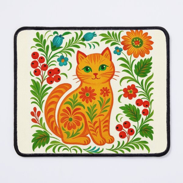 Item preview, Traditional Ukrainian Petrykivka Folk Art Cat designed and sold by Myra365Art.