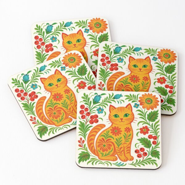 Item preview, Traditional Ukrainian Petrykivka Folk Art Cat designed and sold by Myra365Art.