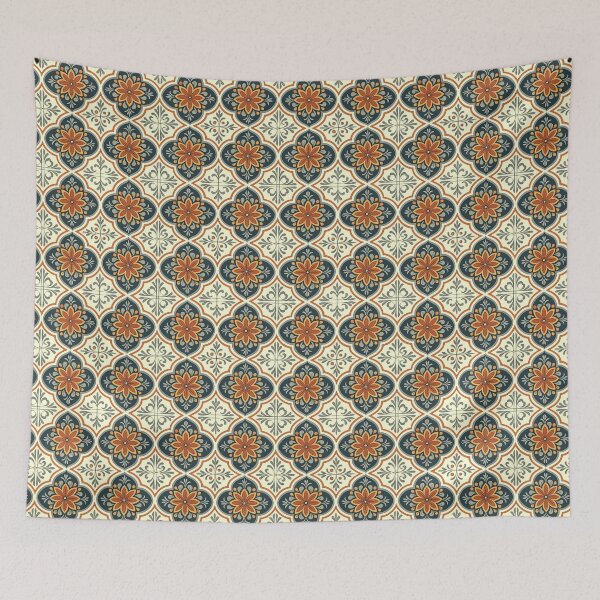 Item preview, Portuguese SpanishTiles Floral Pattern Blue Orange designed and sold by TackyTime.