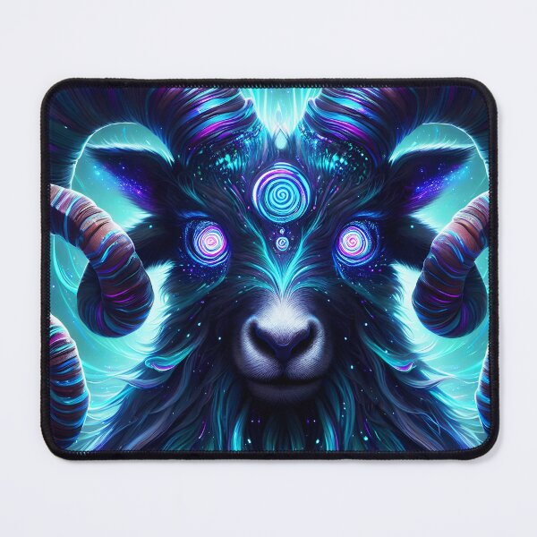 Item preview, Blue Turquoise Aries Portrait – Psychedelic Zodiac Art for Astrology Lovers Description: designed and sold by EmeraldeaArt.