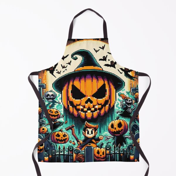 Item preview, Retro pixel Halloween scene with giant pumpkin and spooky graveyard. designed and sold by The-T-In-Retro.