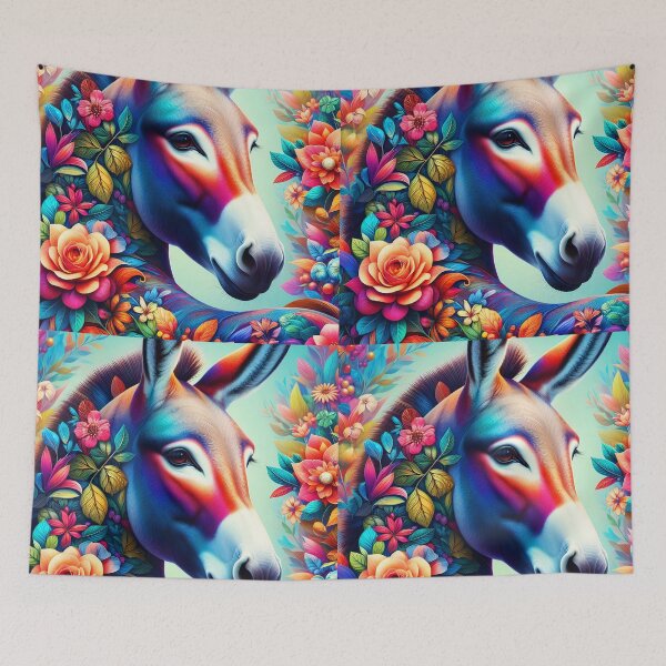 Item preview, Floral Donkey Fantasy Portrait – Art for Donkey Lovers designed and sold by EmeraldeaArt.