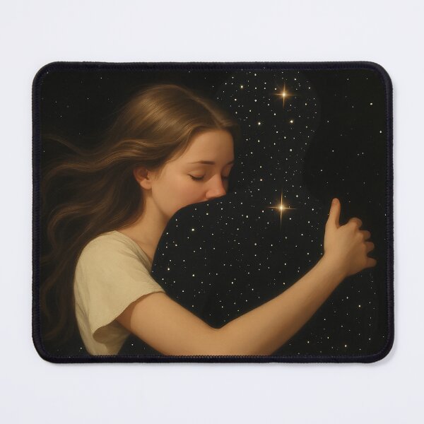 Item preview, “Embrace of the Cosmos” – Dreamlike Surreal Painting of Love Beyond Space designed and sold by youkee.