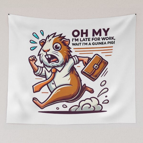 Item preview, Funny Guinea Pig Late for Work Cartoon Design. designed and sold by The-T-In-Retro.