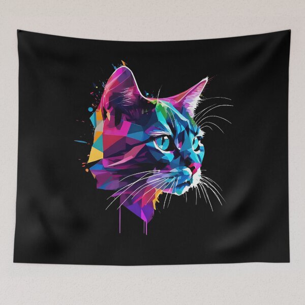 Item preview, Neon Geometry Cat – Abstract Splash Art Feline Portrait designed and sold by Lumive.